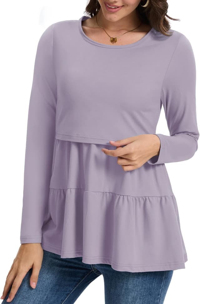 Detalle 2 de Bearsland Women’s Nursing Top 3-pack Long Sleeve Scoop Neck Breastfeeding Shirts