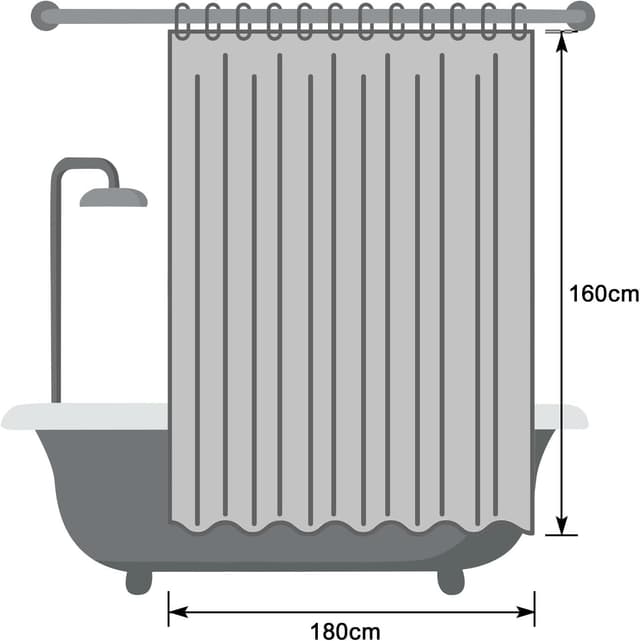 Thumbnail 6 de EurCross rideau de douche en lin texturé 180 x 160 cm beige, tissu polyester lourd imperméable avec 12 anneaux