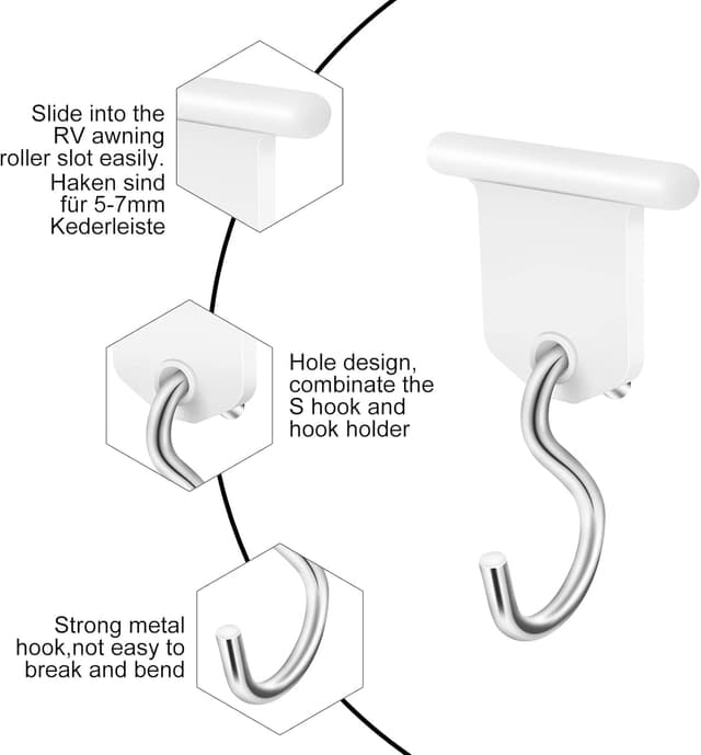 Detalle 2 de Homgaty Kederleiste Haken – 16er Set RV-Markisenhaken für Kederschiene (weiß/grau)