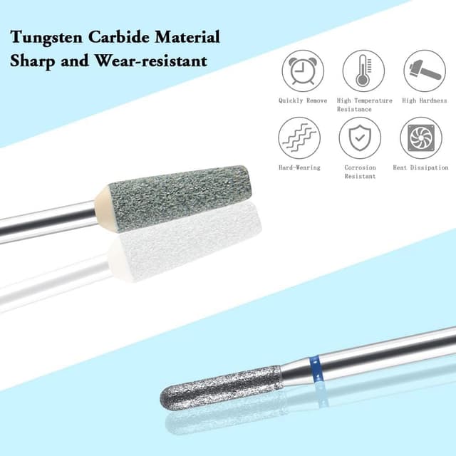 Detalle 2 de URAQT kit punte fresa per unghie da trapano (10 pezzi) per manicure, pedicure e rimozione gel