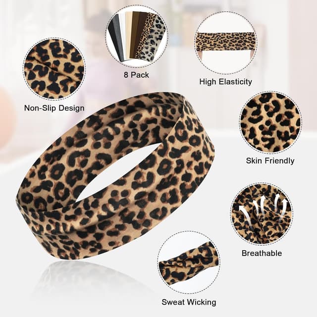 Thumbnail 6 de AWUMBUK Sport-Stirnband für Damen & Herren, 8er-Pack, rutschfest, elastisch (schwarz)