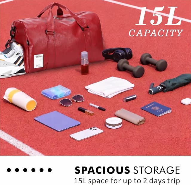 Thumbnail 3 de Leather Travel Duffel 29x47x26cm Carry On Bag