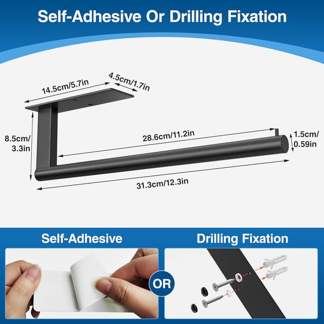 Detalle 2 de Kitchen roll holder under cabinet (stainless steel, matte black) – self-adhesive or drilling, anti-slip design