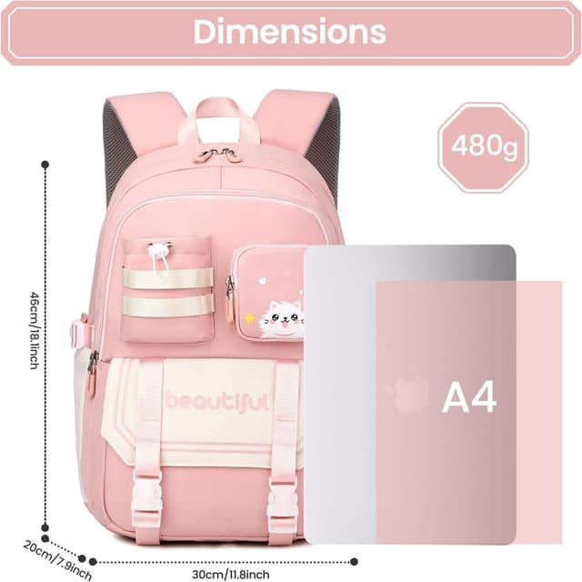 Thumbnail 4 de IvyH Mochila Escolar Niñas Rosa 30x20x46cm