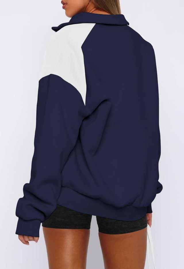 Detalle 2 de Yutila sweat-shirt à col Troyer pour femme, manches longues et coupe surdimensionnée