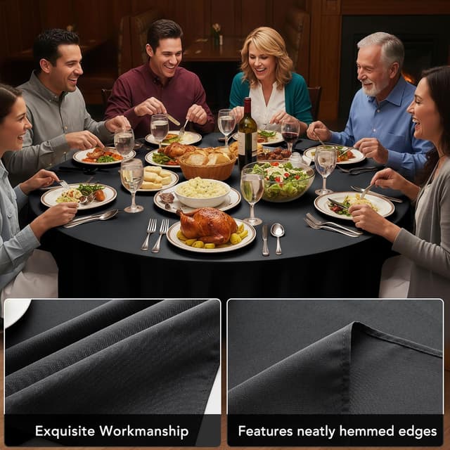 Detalle 2 de Dailyset 6-Pack Black Round Tablecloths 120 Inch