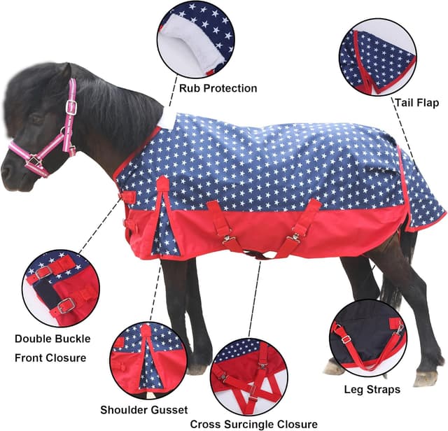 Detalle 2 de Leberna Pony Turnout Rug 1200D Waterproof Lightweight Rain Sheet (No Fill) – Star, 3'0
