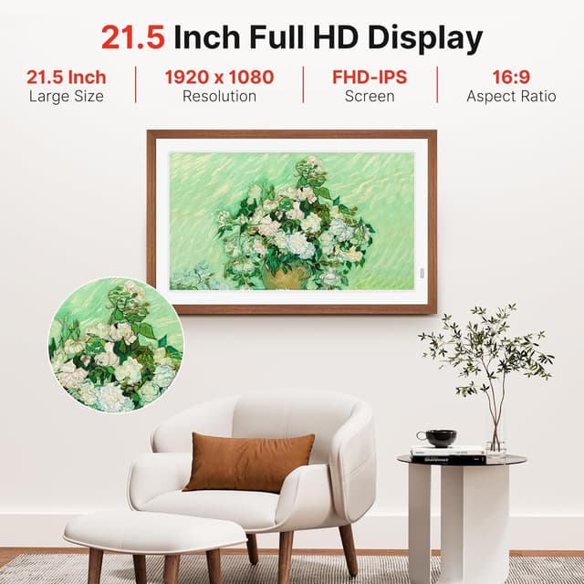 Detalle de FANGOR 21.5" Large Digital Picture Frame with WiFi, 64GB Storage, Remote, Auto-Rotate