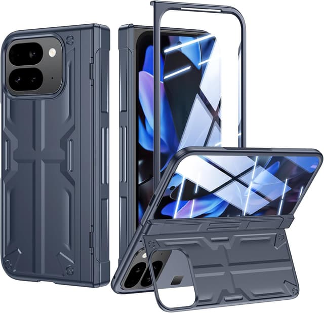 Detalle de Kaiiecal Slim Hinge Rugged Stand Case for Google Pixel 9 Pro Fold (2024) with Screen Protector, Blue