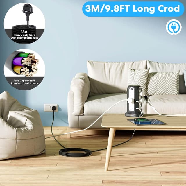 Detalle 2 de Tower Extension Lead 12-way Surge Protected 3250W ๐