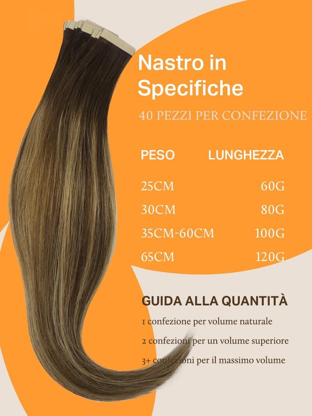 Detalle de DOORES Extension Capelli Veri Remy Biadesive Tape-in Balayage Marrone Cioccolato a Biondo Caramello (45 cm, 40 pz, 100 g)