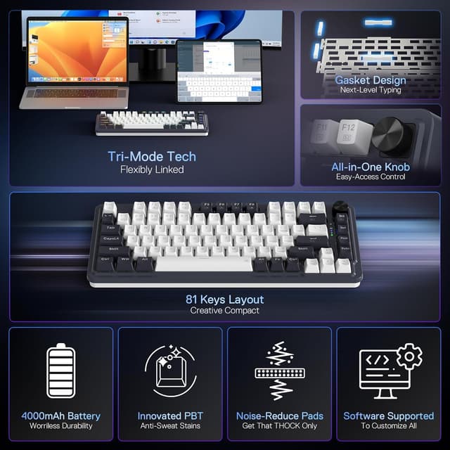 Detalle 2 de Redragon K673 PRO 75% Wireless Gasket RGB Mechanical Keyboard (81 keys, hot-swap, linear Red switches)