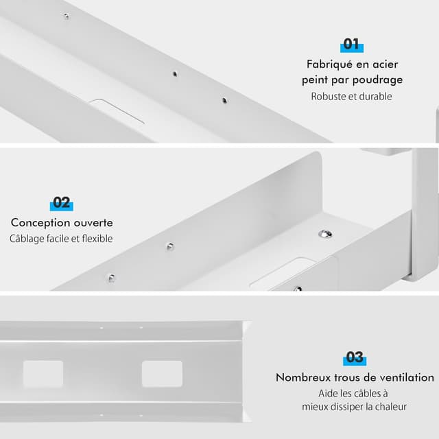 Detalle de Mimoke goulotte de câbles de bureau extensible 800 à 1200 mm (blanc) – montage par serrage