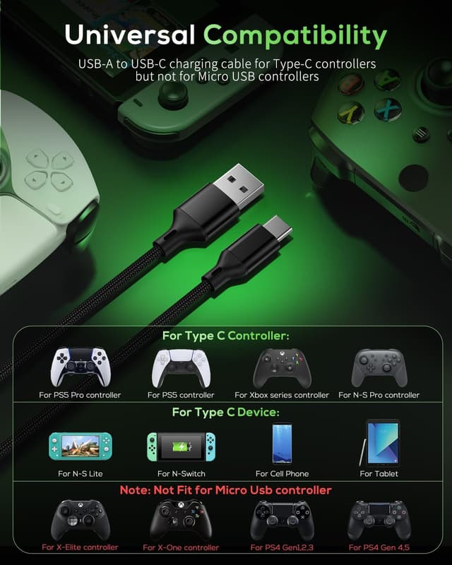 Thumbnail 2 de MENEEA USB-C Charging Cable 10ft for PS5 PS5 Pro Xbox Switch