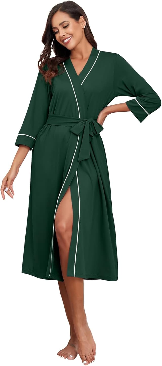 Detalle 2 de PrinStory Damen-Bademantel im leichten Kimono-Stil mit 3/4-Ärmeln (Viskose/Elasthan)