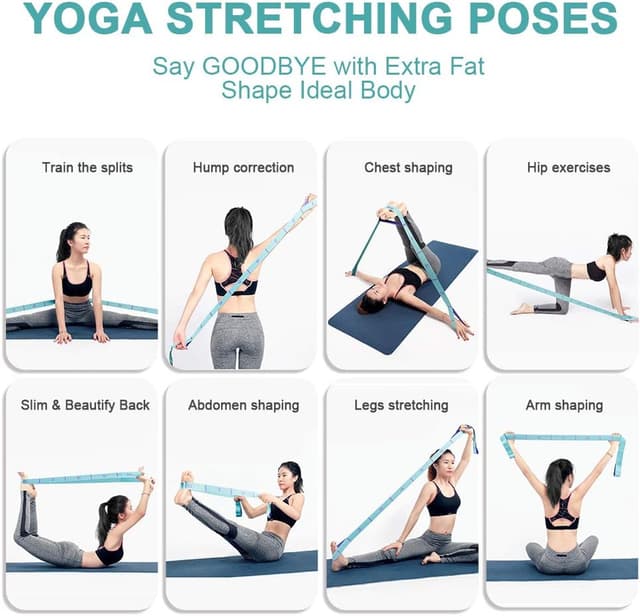 Detalle 2 de DEHUB sangle d’exercice yoga à 11 anneaux avec boucles élastiques pour mobilité, Pilates, danse et fitness