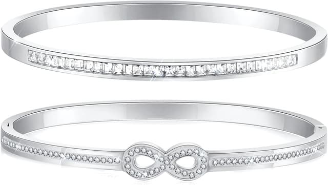 Detalle de VNOX Bracelet Femme Infini 4 mm argenté, acier inoxydable et zirconia cubique