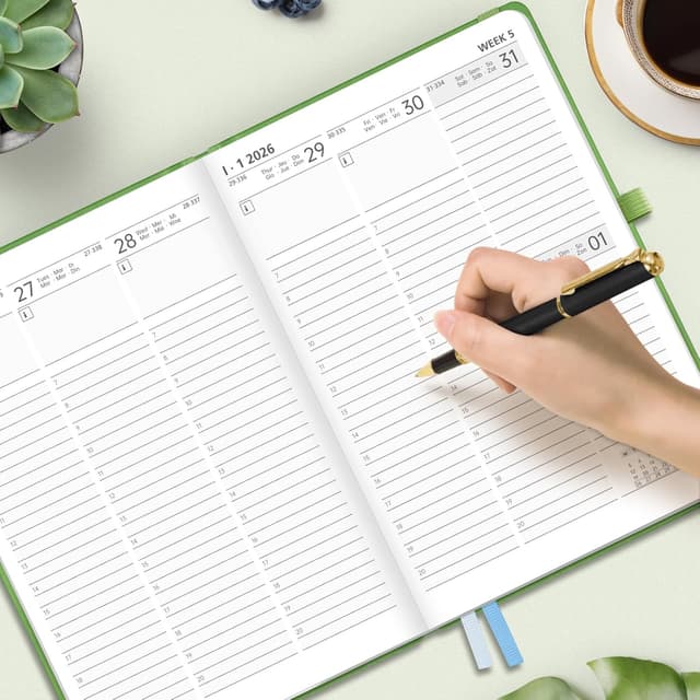 Thumbnail 6 de FEKSINO Agenda settimanale 2026 A4 (28,6 x 21 cm) con copertina rigida in pelle PU rosa, da gennaio a dicembre 2026