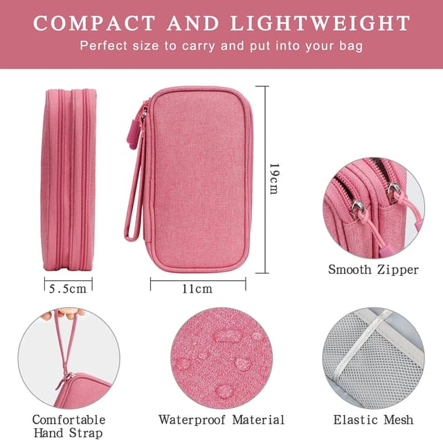 Detalle de Simpolor Simpolor Cable Organiser Bag (Double-Layer) in Pink – travel electronics accessories organiser