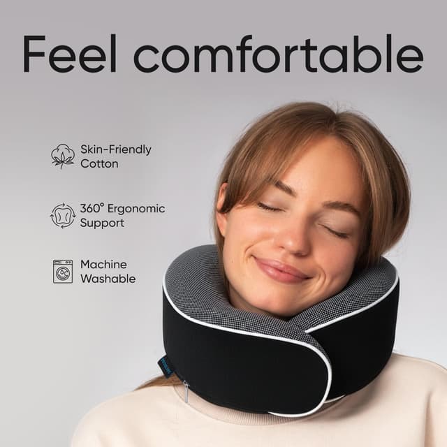 Detalle 2 de Proglobe Travel Pillow Memory Foam Neck Pillow Set with Sleep Mask and Mesh Bag (Black)