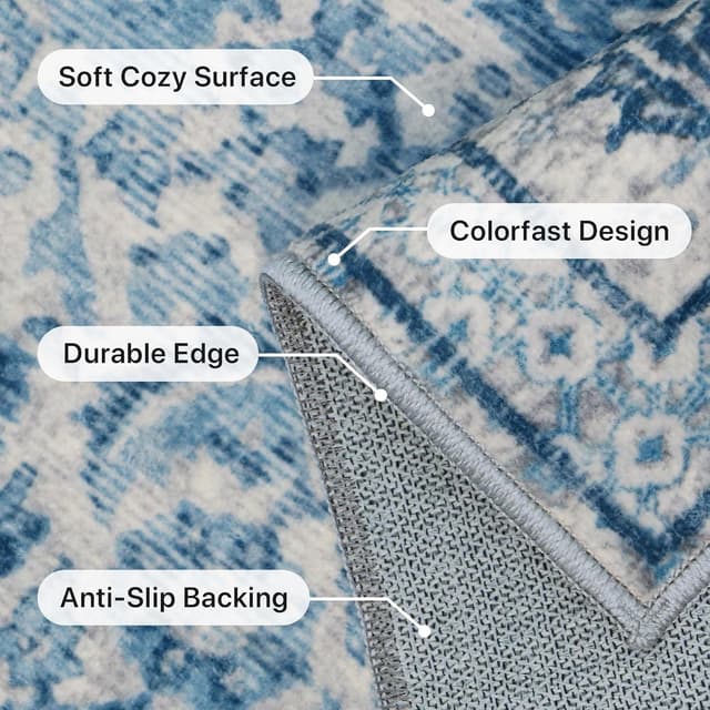 Detalle 2 de BEIMO Tapis de salon 120x170 cm style oriental vintage à poils courts, antidérapant bleu foncé