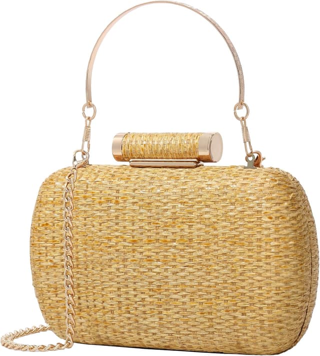 Detalle de Cckuu Women’s Raffia Straw Clutch Bag – Hand-Woven Wicker Evening Purse for Weddings & Summer Holidays