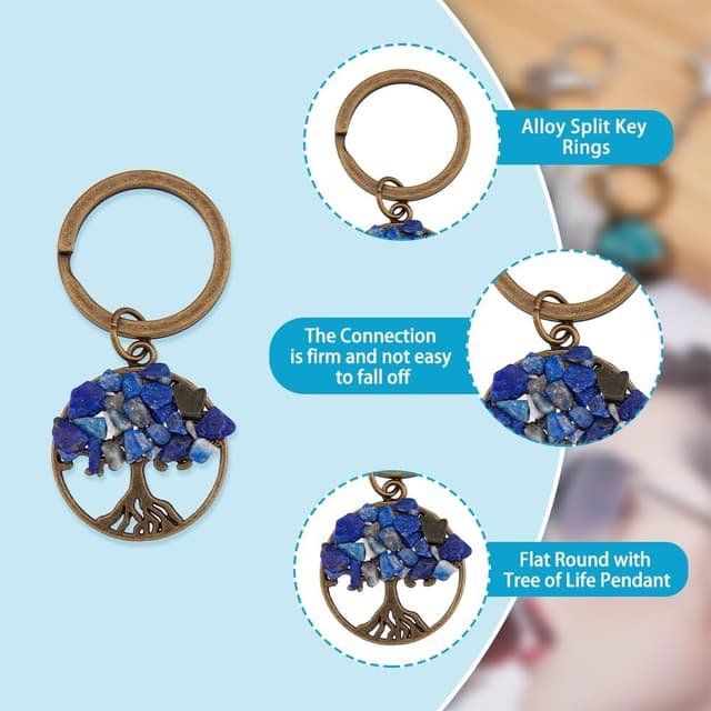 Detalle 2 de SUPERFINDINGS 18-piece Tree of Life gemstone keychains in 9 colours (gemstone-style charm keyring set)