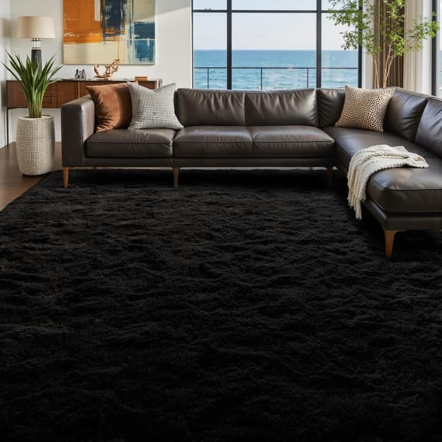 Detalle 2 de 8x10 Ft Large Shag Black Rug for Living Room and Bedroom