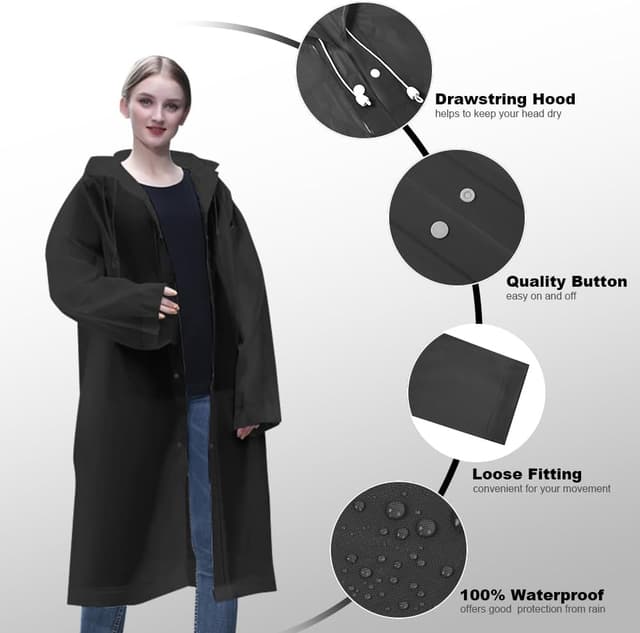 Detalle 1 de Vicloon Poncho Impermeabile in EVA (con cappuccio) – confezione da 2 poncho da pioggia riutilizzabili per uomo e donna