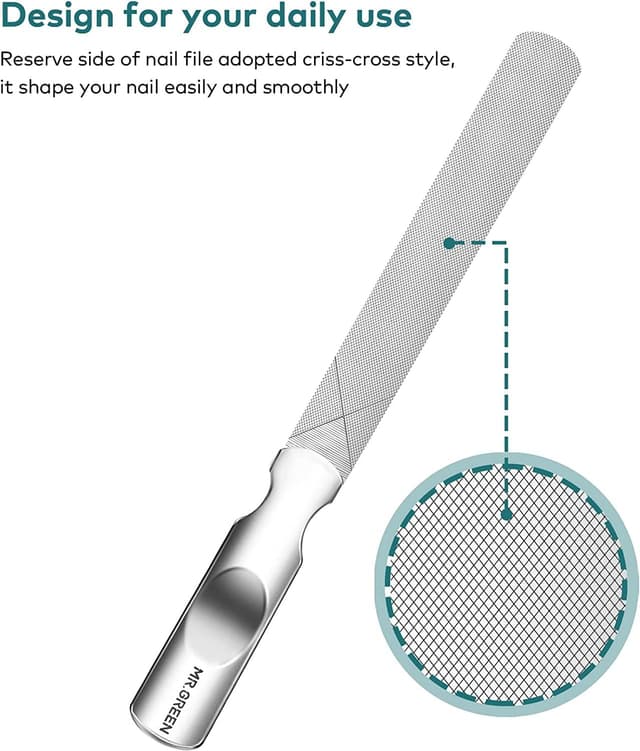 Detalle 2 de MR.GREEN Stainless Steel Double-Sided Nail File with Anti-Slip Handle and Leather Case