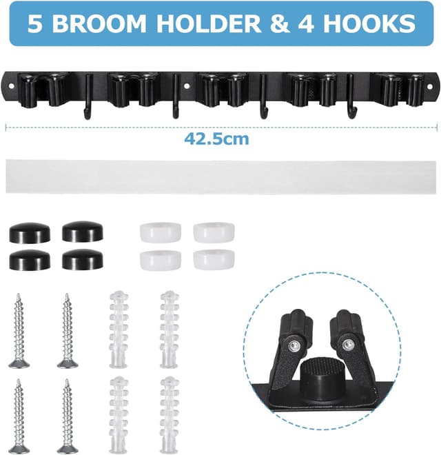 Thumbnail 6 de Carehabi 5 soportes para escobas con 4 ganchos