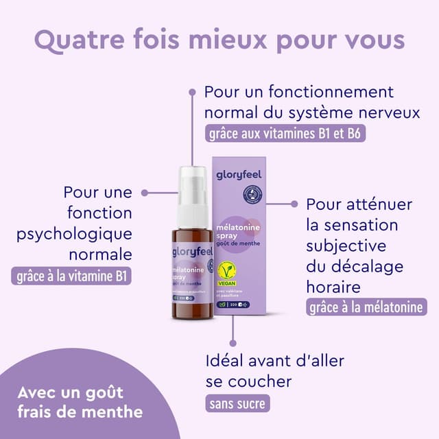 Detalle de Spray Mélatonine Effet Immédiat Valériane Lavande Passiflore + vitamines B6/B1 (30 ml) – Goût menthe