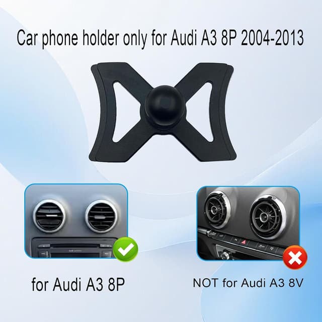 Detalle 2 de NewTH Car Phone Holder for Audi A3 8P S3 (2004–2013) – Aluminium Alloy Gravity Auto-Lock, 360° Rotation, Black