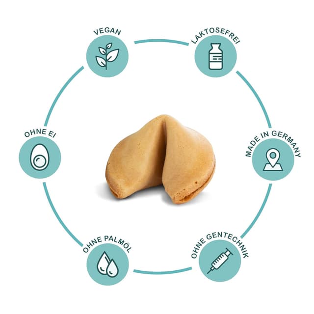 Detalle de FOOD crew 60 Glückskekse „Danke“ – vegane Glückskekse in Geschenkbox, einzeln verpackt