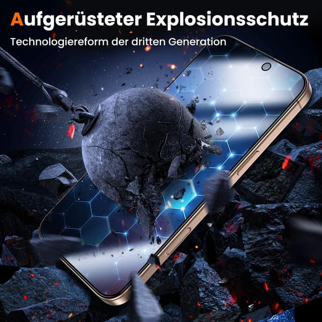 Detalle 2 de UniqueMe Schutzfolie für iPhone 16 Pro mit Sichtschutz (Panzerglas, Full Screen 3D, Auto-Installation) – 2 Stück