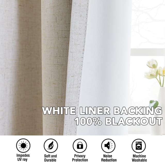 Detalle 2 de H.VERSAILTEX Linen Blackout Curtains (100% Blackout) with Nickel Grommets, 2 Panels, 84 inch Length