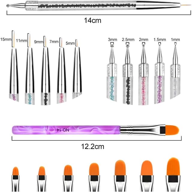Detalle 2 de URAQT lot de 12 pinceaux nail art à double embout pour gel UV et acrylique