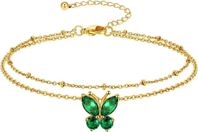 Thumbnail 6 de Richsteel Geburtsstein Fußkette für Damen – doppeltes Fußkettchen aus 316L Edelstahl mit Schmetterling