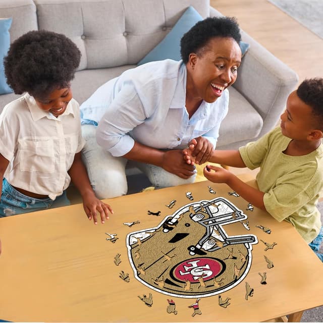 Detalle de Iconic Puzzles Casque San Francisco 49ers – Puzzle en bois sous licence officielle NFL, taille S (150 pièces)