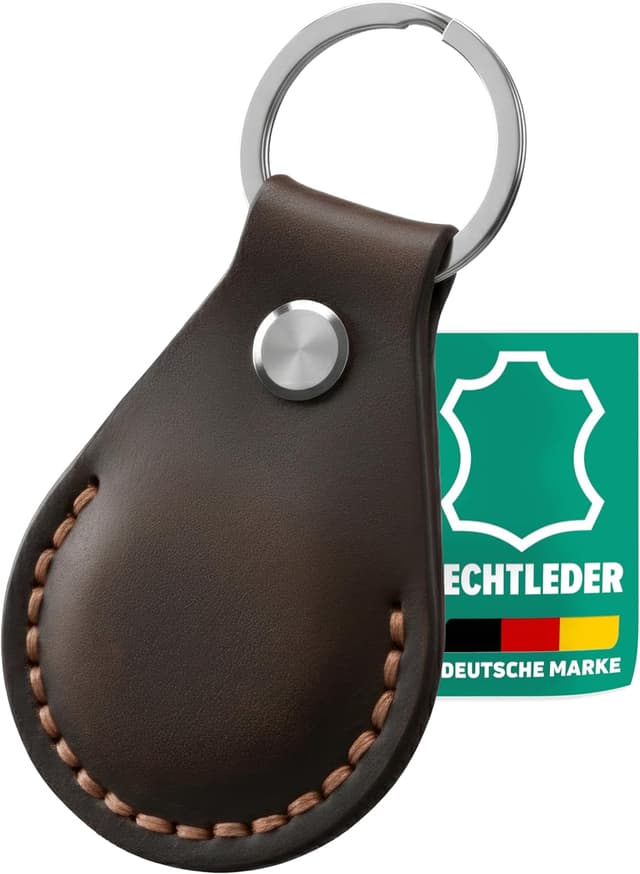 Detalle de AirGear Echtleder AirTag-Schlüsselanhänger (Braun) – Schutzhülle mit Anti-Lost Design und Schraubverschluss