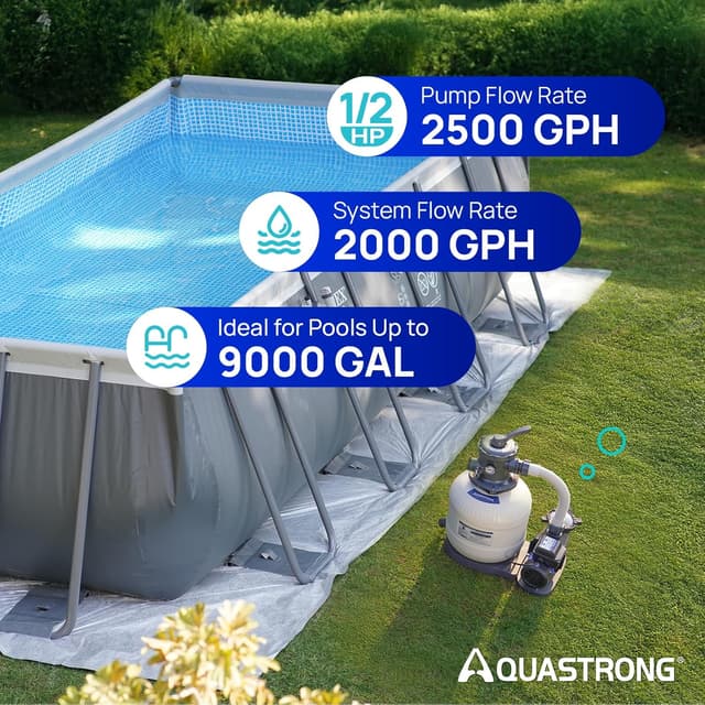 Detalle de AQUASTRONG Sand Filter Pump for Above Ground Pool (Timer, 6-Way Valve) up to 9,000 Gallons
