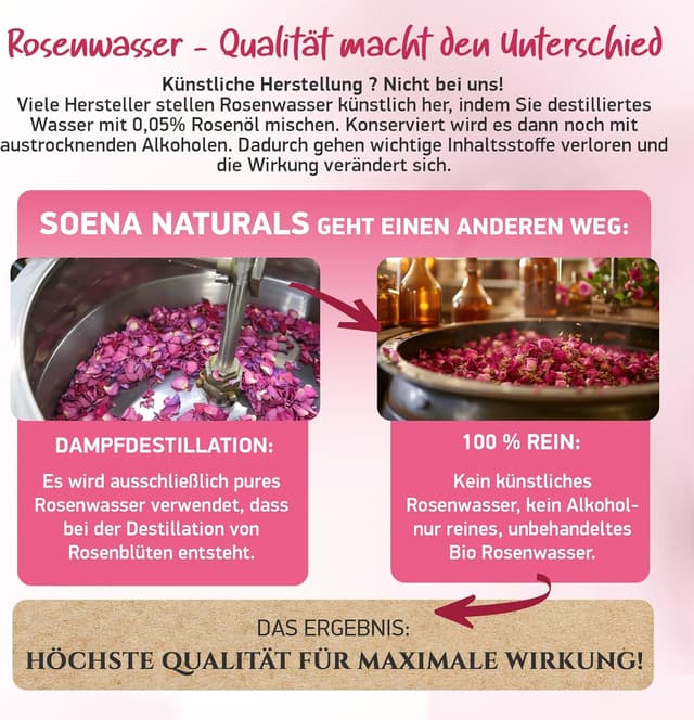 Detalle de 100% BIO ROSENWASSER (Rosa Damascena) – natürliches Gesichtswasser zur sanften Reinigung von Gesicht, Körper & Haar