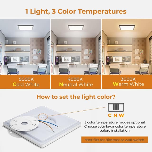 Detalle de BLNAN 2er-Set LED Deckenleuchte 18W, flaches Panel mit 3 Farbtemperaturen (22 cm)