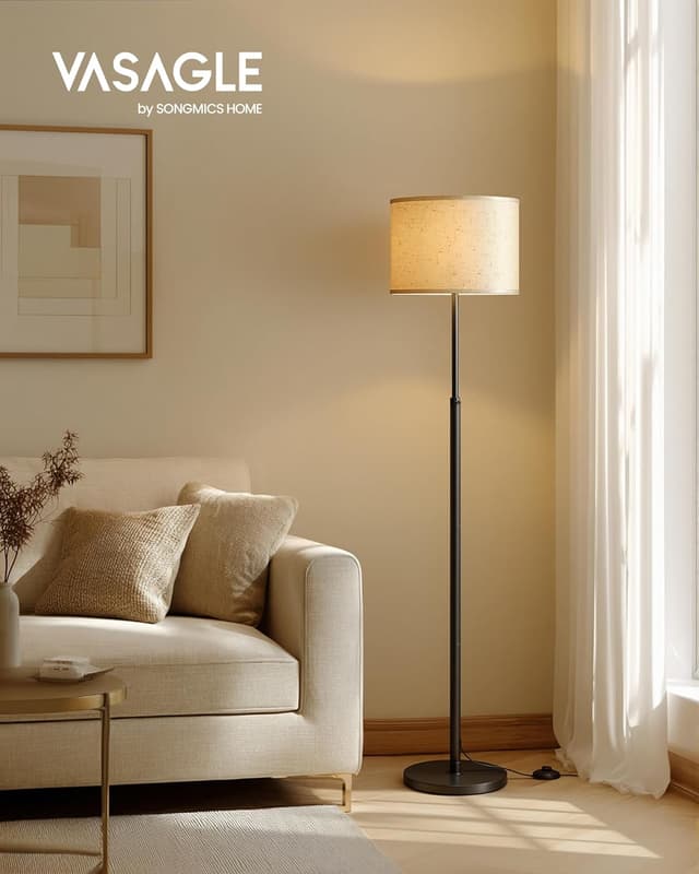 Detalle 2 de VASAGLE Lampada da Terra e da Lettura regolabile in altezza LFL002BH02, con interruttore a pedale e attacco E27