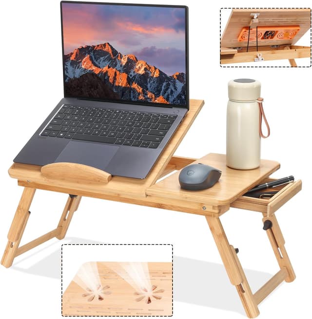 Detalle de Adjustable Bamboo Laptop Desk with Cooling Fan