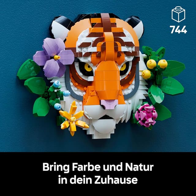 Detalle de LEGO Fauna Collection Tiger 31217 – 3D Tiergemälde aus Steinen mit Blumen (DIY Deko Set)
