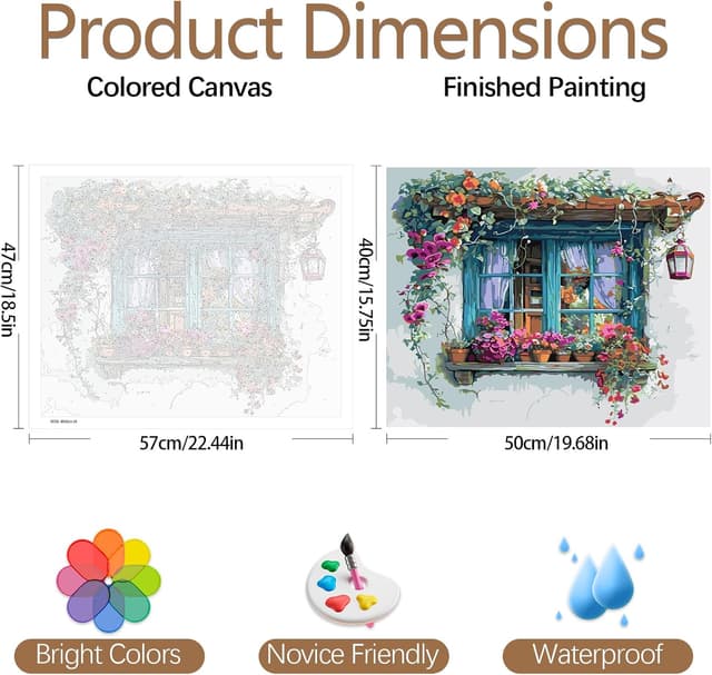 Detalle 2 de JATOK Paint by Numbers for Adults (16x20in) – beginner-friendly acrylic painting kit on coloured canvas