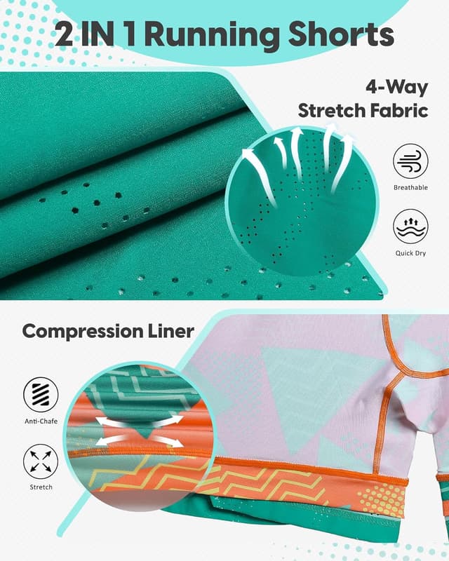 Detalle 1 de maamgic Men’s 2-in-1 Running Shorts with Compression Liner (5")