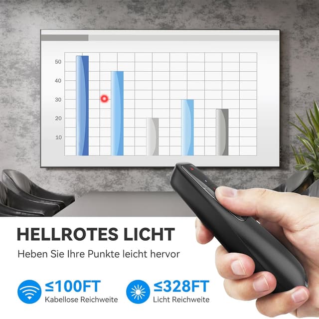 Detalle de UBUYUONE 2-in-1 USB‑C Presenter mit Tasche – kabellose Präsentationsfernbedienung für Laptop/PC