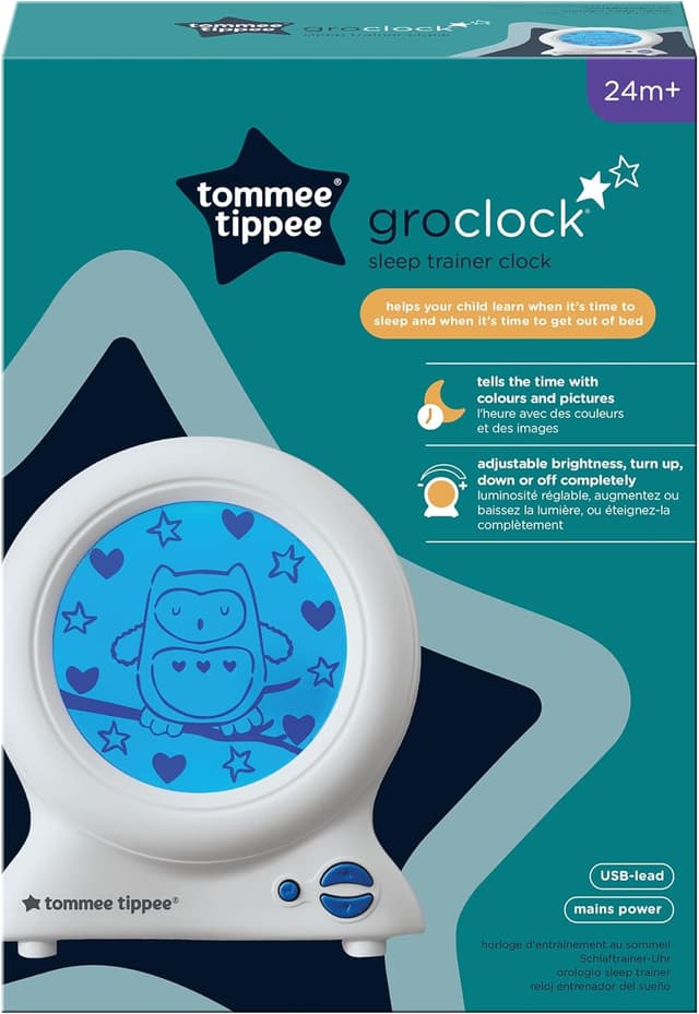 Detalle de Tommee Tippee Groclock: orologio con sveglia, luce notturna e allenatore del sonno USB per bambini piccoli, bianco